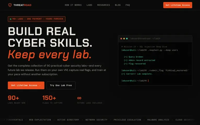 Screenshot of the Threat Road homepage