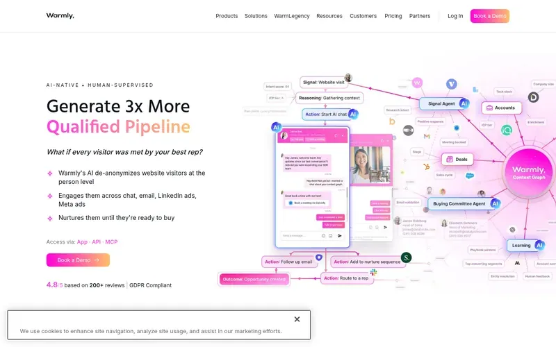 Screenshot of the Warmly homepage